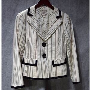 Nanette Lepore Striped Tailored Blazer Cream Navy Red Size 8